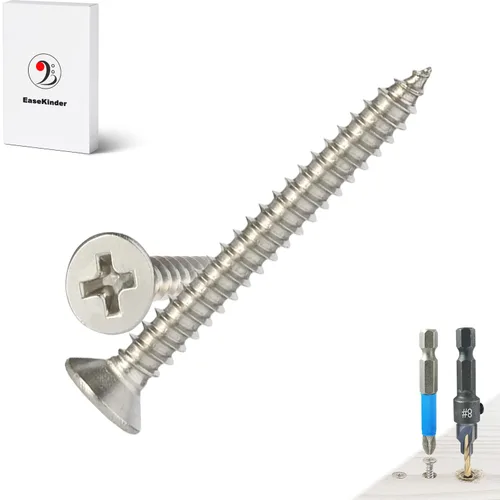 Vista 20 de Tornillos para madera, 120 tornillos Phillips de cabeza plana, tornillo de acero inoxidable 304 con kit de avellanado de madera ajustable (#4 x 1)