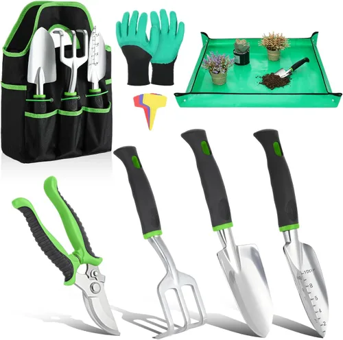 Vista 12 de Housolution - Juego de herramientas de jardinería, 8 piezas, regalos de jardinería para mujeres, azul y negro