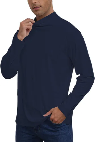 Vista 2 de Camisetas casuales de cuello alto falso para hombre, manga larga, térmicas, elásticas, básicas, ligeras, camisetas