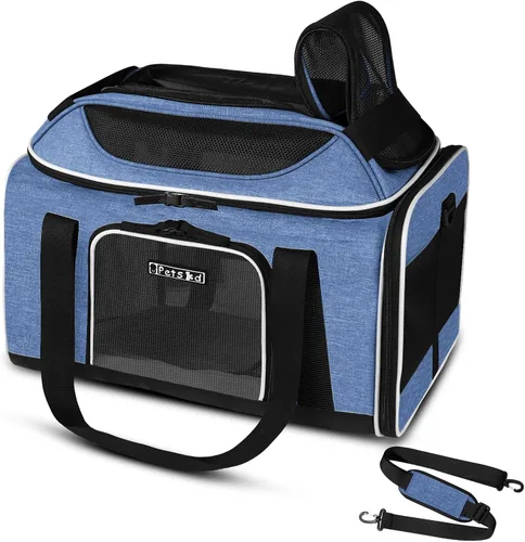 Vista 11 de Petskd Transportador de mascotas extensible superior de 17 x 11 x 9.5 pulgadas, aprobado por aerolíneas de Alaska, transportador de lados suaves