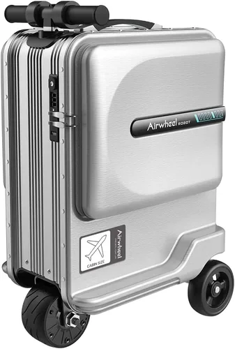 Vista 2 de SE3miniT - Equipaje eléctrico de 20 pulgadas para montar en maletas, scooters, equipaje inteligente, plateado, Maleta