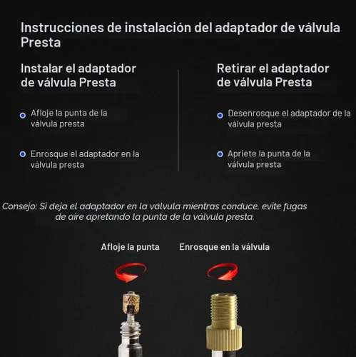 Vista 6 de Adaptador de válvula Presta de latón – Convierte Presta a Schrader – Inflar neumáticos con bomba estándar o compresor de aire (paquete de 4)