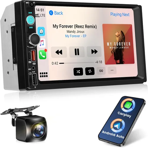Vista 9 de NHOPEEW Estéreo de auto doble DIN de 7 pulgadas con cámara de respaldo, radio de pantalla táctil de 2 DIN con enlace de espejo con cable, Bluetooth