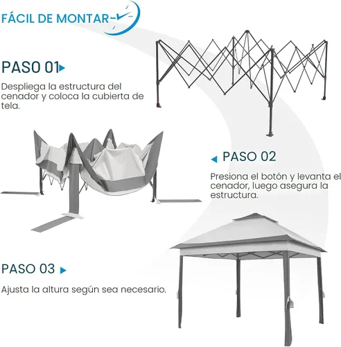Vista 7 de Yaheetech - Tienda de campaña al aire libre de 11 x 11 pies, refugio instantáneo para patio con toldo para el sol, toldo con 4 sacos de arena, techo