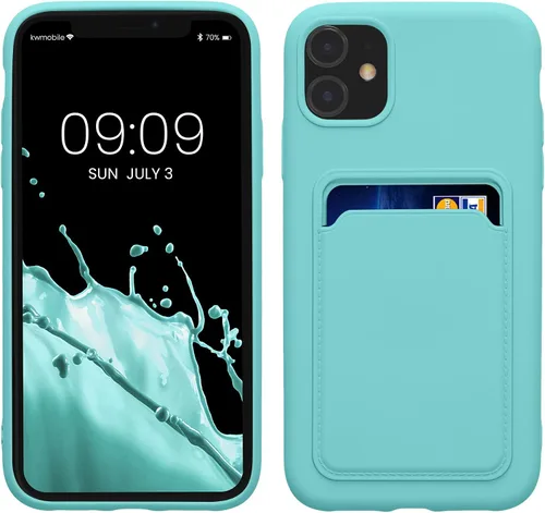 Vista 19 de kwmobile Funda compatible con Apple iPhone 11, funda de TPU con tarjetero de crédito, color amarillo radiante