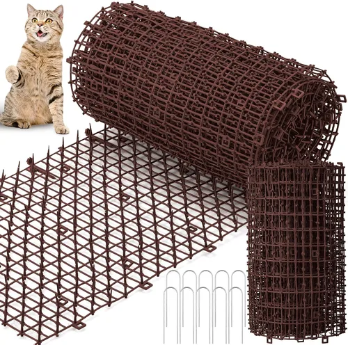 Vista 9 de Sanwuta Tapete disuasorio para gatos de 26.3 pies, 2 piezas, tapete disuasorio para gatos al aire libre con púas, tiras de espinillas para Gris