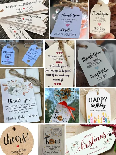 Vista 4 de Paquete de 120 etiquetas de papel y papel kraft personalizadas, etiquetas de regalo, novias personalizadas, etiquetas colgantes para celebración