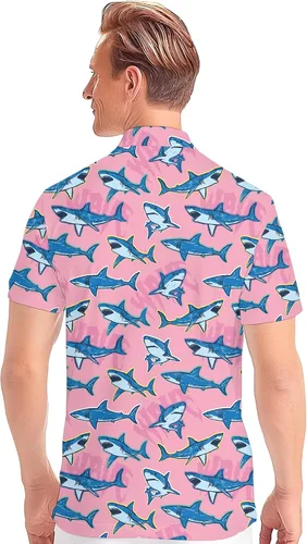 Vista 3 de PAGYMO Golf Shirts for Men Crazy Hawaiian Funny Print Mens Polo Shirt