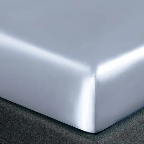 Vista 3 de Homiest Sábana bajera ajustable de satén azul bebé, tamaño individual, bolsillo profundo, ropa de cama lujosa y ultrasuave