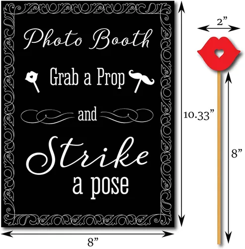 Vista 4 de Utilería para sesiones de foto en cumpleaños de 50 años con letrero "Strike a Pose", 31 piezas estampadas con palos de madera.