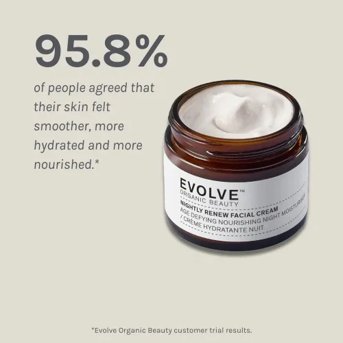 Vista 4 de Evolve Organic Beauty - Crema facial Nightly Renew Nutritiva, suave, regordeta, refrescante Bio retinol, peonía, mezcla de aceites esenciales
