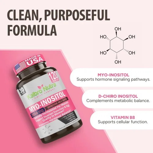 Vista 5 de Kaibro Nutra Suplemento de mio-inositol, mio-inositol y D-chiro inositol proporción 40:1, equilibrio hormonal y apoyo ovárico para mujeres