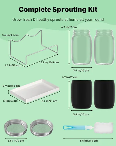 Vista 2 de Kit de germinación Pawfly, tarros de boca ancha de 1 cuarto de galón (1000 mL) de albañil, kit de tarros de germinación con tapas de malla de acero