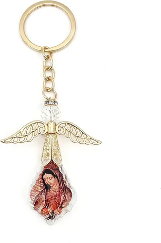 Vista 2 de 12 piezas de bautismo, ángel de la guarda bebé, cristal de guadalupe con ángel dorado, llavero de recuerdo de bautizo, primera comunión, boda