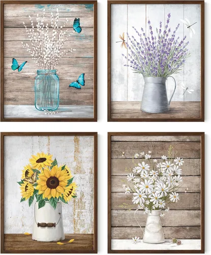 Vista 71 de HAUS AND HUES Arte de pared floral gris, juego de 4 pósteres de plantas para pared vintage, impresiones botánicas, cuadros de flores en blanco