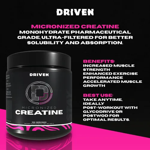 Vista 3 de Driven Nutrition Creatina, 17.64 oz – Polvo micronizado sin sabor, rendimiento físico y cognición – 0.18 oz por porción para reducir la fatiga