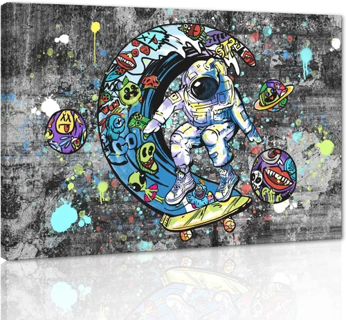 Vista 26 de Arte de pared de graffiti colorido póster impreso en lienzo creativo y moderno, pintura de graffiti de niña nunca te rindas, imágenes inspiradoras