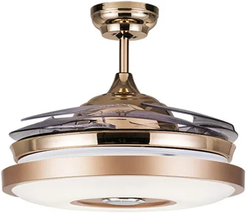 Vista 3 de Fandian Ventiladores de techo inteligentes modernos de 36 pulgadas con luz, candelabros con altavoz Bluetooth, 7 colores retráctiles con control