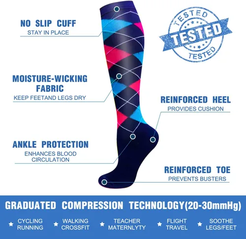 Vista 5 de 57 pares de calcetines de compresión de cobre para mujeres y hombres, circulación de 20-30 mmHg, el mejor apoyo para correr, atletismo, enfermería