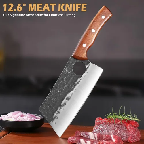 Vista 4 de Juego de 3 cuchillos de chef, juego de cuchillos de carnicero de cocina japonesa, cuchillos de chef serbios, cuchillos de deshuesado vikingos, acero