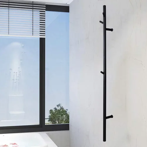 Vista 2 de Calentador de toallas eléctrico, toallero térmico con 3 ganchos, interruptor LED de acero inoxidable 304, calentador de toallas de baño montado