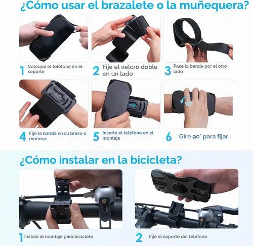 Vista 5 de Cikyner Brazalete deportivo 3 en 1, giratorio de 360° y desmontable G4Negro