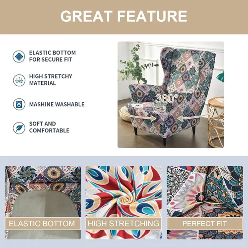 Vista 110 de Eco-Ancheng Funda para silla Wingback, 2 piezas, respaldo de ala, fundas de elastano para sillón con respaldo de ala, fundas para sillón con parte