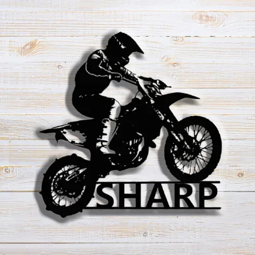 Vista 2 de Letrero de metal personalizado para motocicleta, arte de pared de metal para motocicleta, letreros de nombre de motociclista personalizados