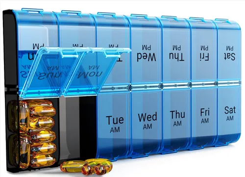 Vista 12 de Organizador de píldoras extra grande de 7 días, 2 veces al día, pastillero semanal dos veces al día, estuche de píldoras XL AM PM, organizador