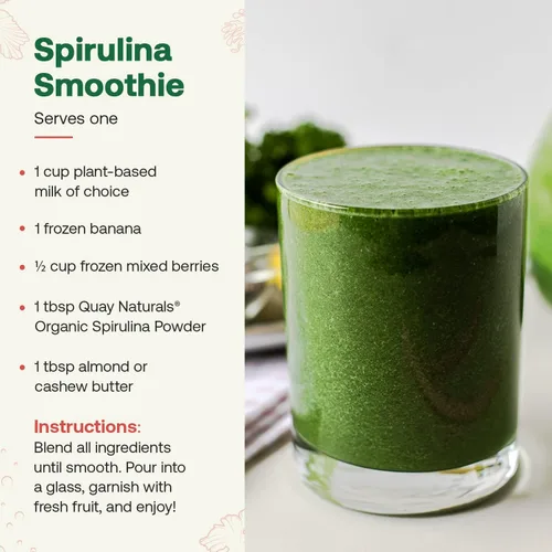 Vista 7 de Polvo de espirulina orgánica de 8 onzas, sin OMG, sin gluten, vegano, proteína a base de plantas, rica en hierro, espirulina en polvo para batidos