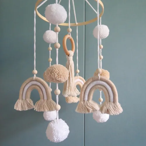 Vista 5 de Móvil neutral del bebé del arco iris del boho para la decoración móvil del cuarto de la cuna