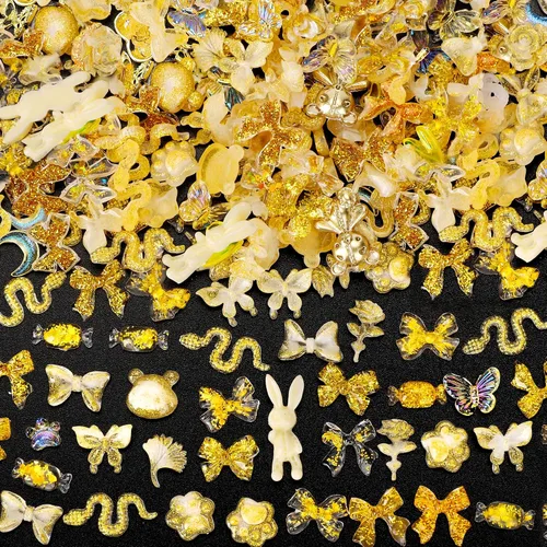 Vista 20 de COOSLIM 110 dijes de uñas 3D para uñas acrílicas, flor de camelia, rosa, mariposa, lazo, corazón, oso, conejo, estrella, para diseños de uñas