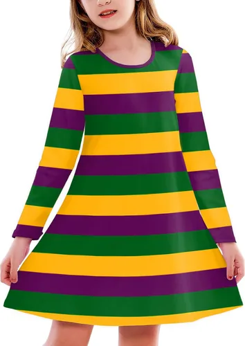 Vista 27 de Deerose Vestido de manga larga para niñas del día de San Patricio Mardi Gras, de 3 a 14 años Navidad café