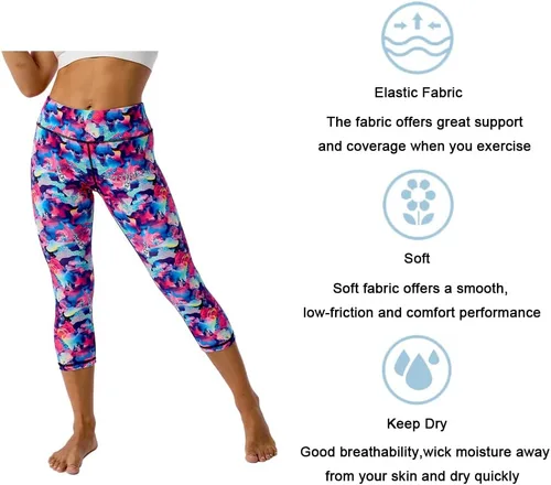 Vista 5 de UIUO-UIPEU Leggings capri estampados con bolsillos para mujer, control de abdomen, yoga, capris