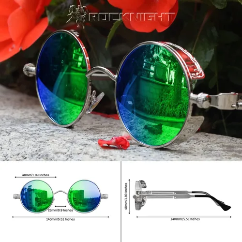 Vista 5 de ROCKNIGHT Gafas de sol Gothic Steampunk redondas polarizadas UV400 con protección unisex