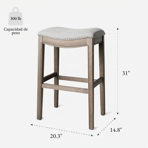 Vista 3 de Maven Lane Adrien Backless Bar Stool, Grey Frame & Fabric, 31" Crema