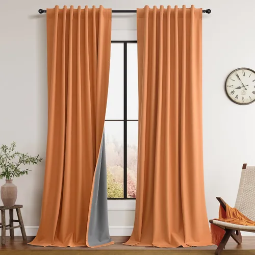 Vista 14 de Guken Cortinas opacas de lino, 2 paneles rústicos, elegantes, 100% opacas, con aislamiento térmico, banda de ganchos y trabilla trasera, 52 x 84