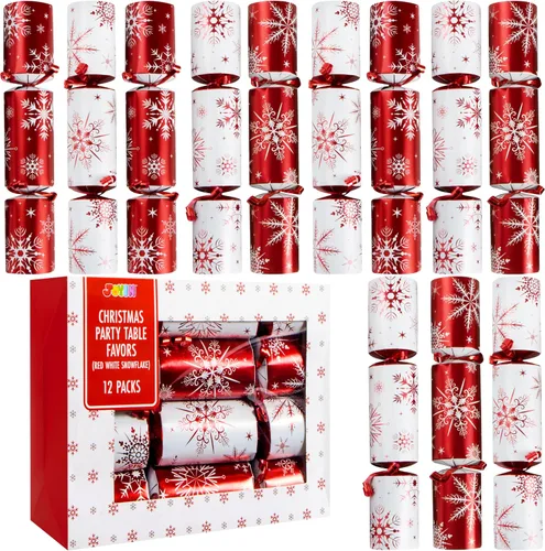 Vista 9 de JOYIN Paquete de 12 recuerdos de fiesta de Navidad sin broches con diseño de copo de nieve rojo y blanco con suministros de fiesta para niños