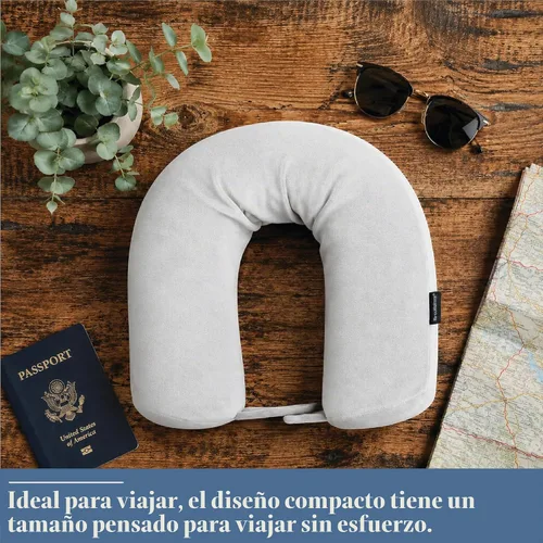 Vista 7 de Brookstone Free Form Almohada de Viaje - Almohada de Cuello de Viaje de Espuma Viscoelástica Ligera y Flexible para Dormir, Automóvil, Avión y Gris