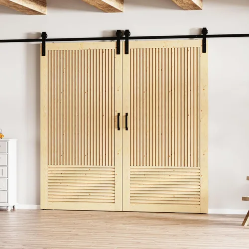 Vista 10 de BARNER HOME Puerta de granero de madera de pino de 30 x 84 pulgadas, puerta corredera decorativa de 1 lite, con kit de herramientas incluido Puerta