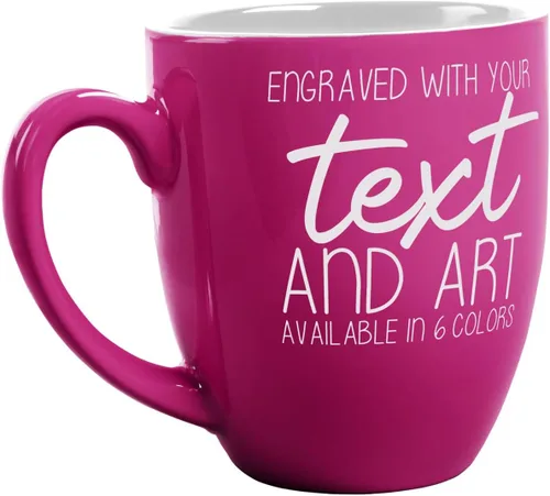 Vista 10 de PlaqueMaker Taza de café bistró de cerámica personalizada, texto grabado con láser, 16 onzas (rojo)