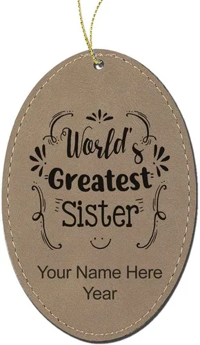 Vista 5 de LaserGram Personalized Christmas Ornament, World's Greatest Sister, Faux Leather, Custom Laser Engraved Gift Idea (Oval Shape, Black with Gold)