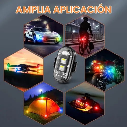 Vista 7 de 8 luces estroboscópicas LED inalámbricas con control remoto, 8 colores USB Charing luces de advertencia para automóvil, motocicleta, dron, avión