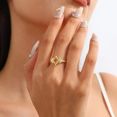 Vista 37 de Jewmon Anillo de plata de ley con estrella de David para mujer – Anillo ajustable Magen David – Amuleto Wicca – Regalos judíos