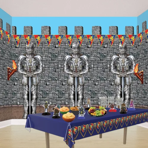 Vista 5 de Beistle Knight Suit of Armor - Telón de fondo para fotos, 6 pies de alto, juego de 2 – Decoración de fiesta temática medieval, decoración