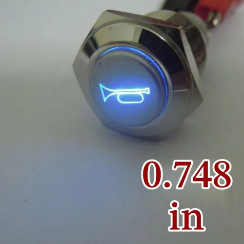 Vista 2 de ESUPPORT Botón de contacto momentáneo, para bocina, claxon, con luz LED azul, de 12V, para auto, vehículo, interruptor de palanca de metal, 19mm