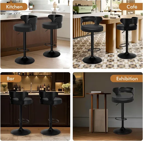 Vista 5 de ALFORDSON Juego de 2 taburetes de bar, taburetes de bar giratorios de altura ajustable para encimera de cocina, modernas sillas de bar tapizadas