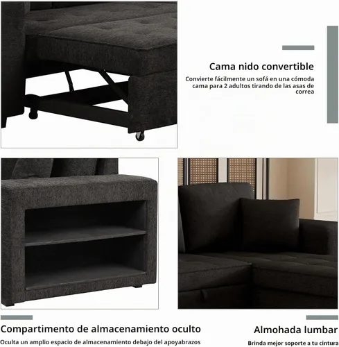 Vista 9 de Eafurn 104.5" Reversible Sleeper Sectional Sofa Bed, Tufted L Shaped Convertible Pull Out Sectional Sofa Bed with Storage Chaise Lounge and 2 Stools