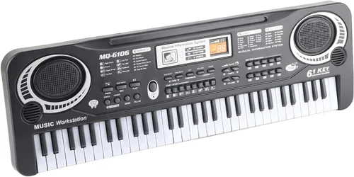 Vista 9 de Piano de teclado electrónico, piano digital eléctrico portátil de 61 teclas con micrófono, cable USB, cargador de enchufe de EE. UU., teclado