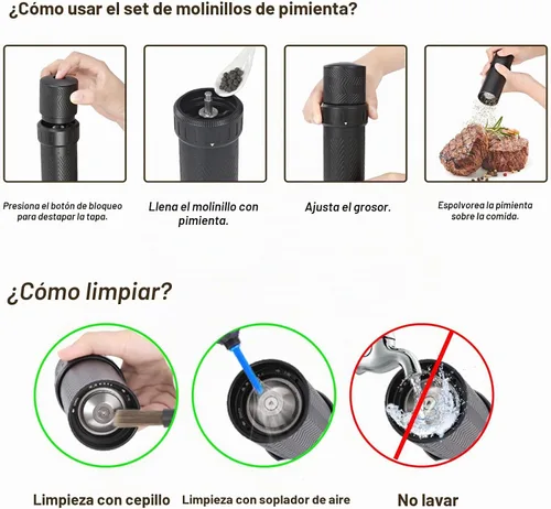 Vista 3 de Molinillo de pimienta manual resistente de grosor ajustable